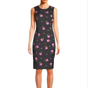 MILLY Kendra Sheath Dress Floral Print Msrp $435‎ Size 6 Black and Pink New
